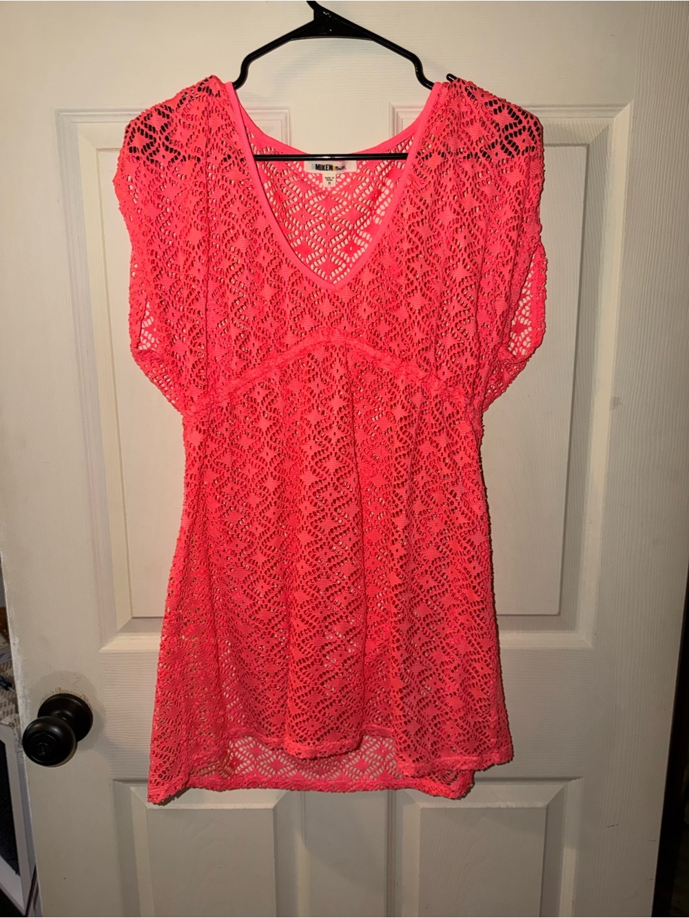 Miken Swim Coral Pink Crochet Swim Cover